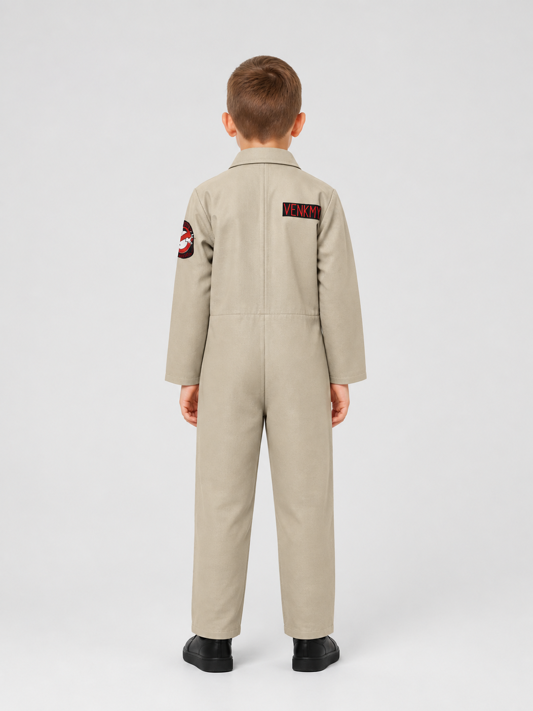 Venkman Cosplay Jumpsuit with Patches and Zipper back view