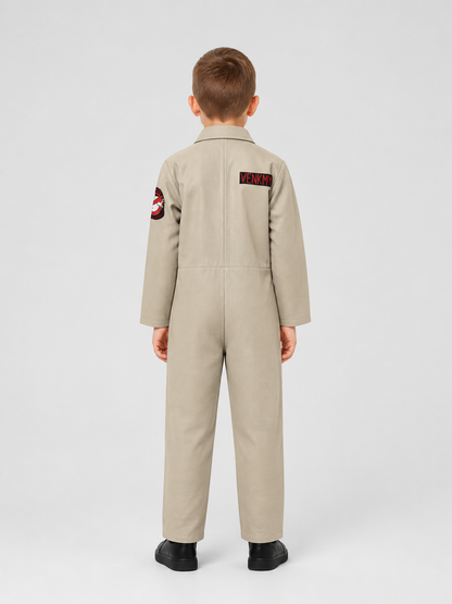 Venkman Cosplay Jumpsuit with Patches and Zipper back view