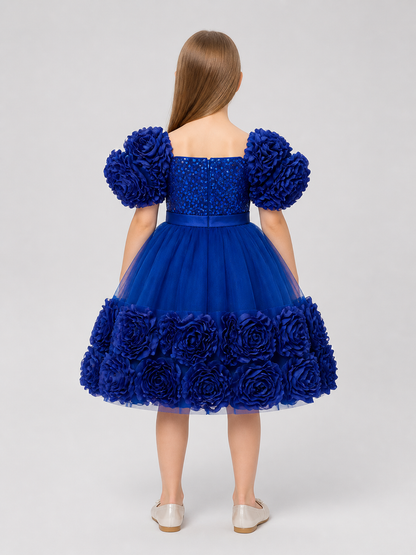 Girls' Puffy Sequin Princess Dress with Bow back view