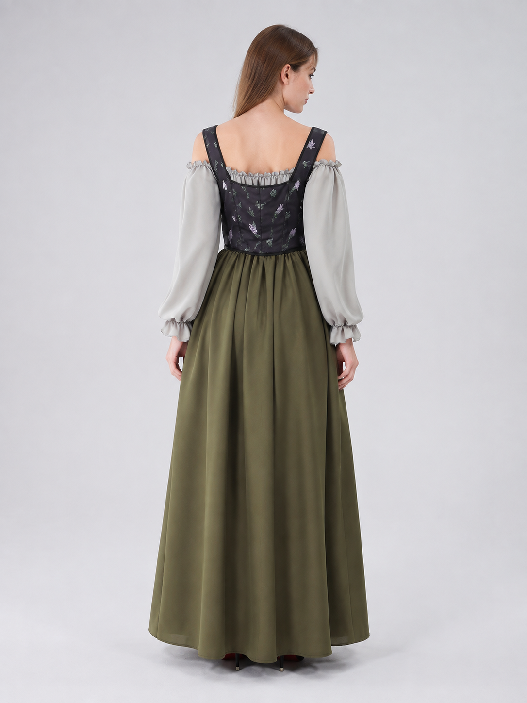 Carnival Costume with Long Dress and Vest back view
