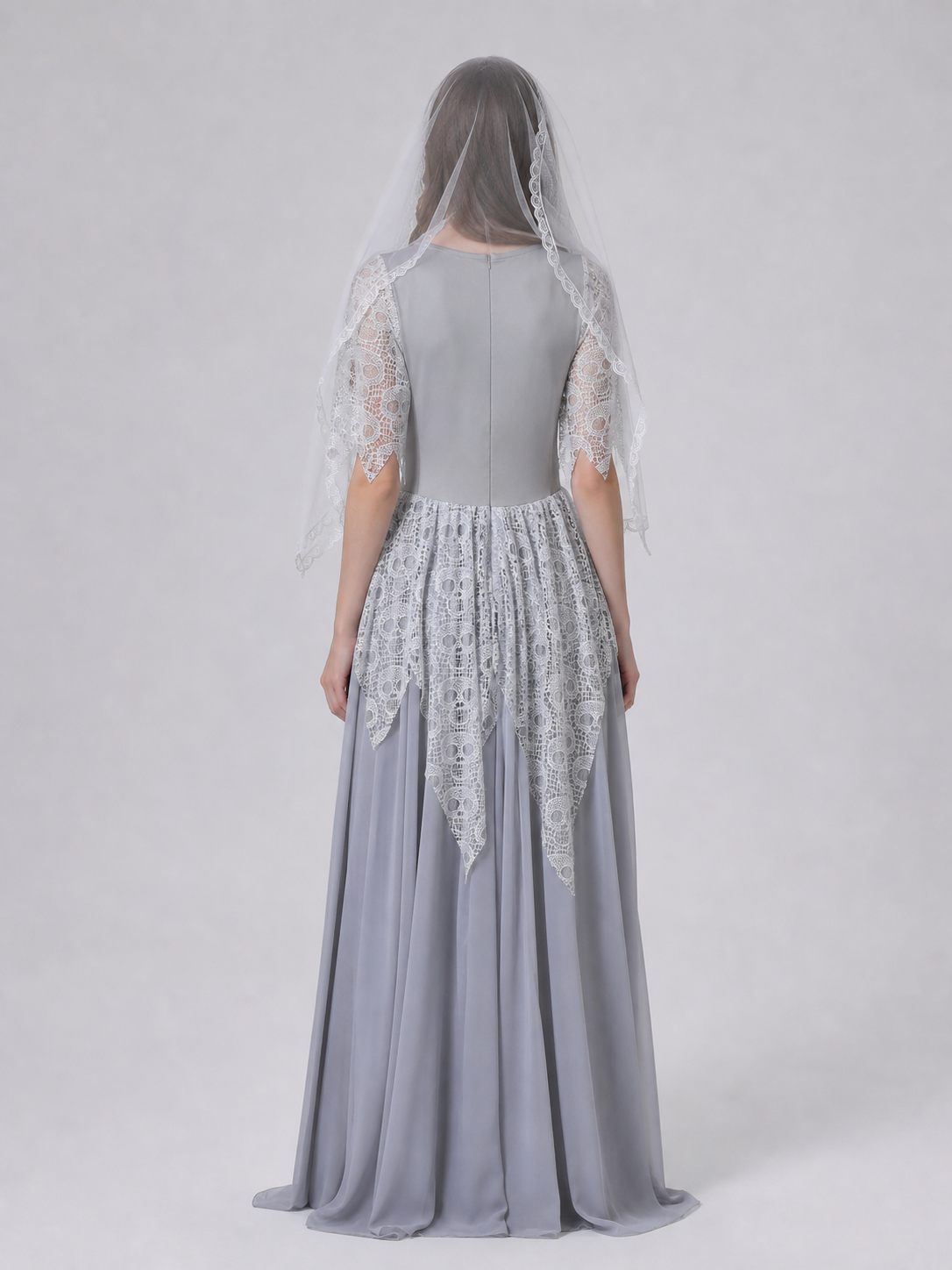 Costume: Gray Dress with White Veil