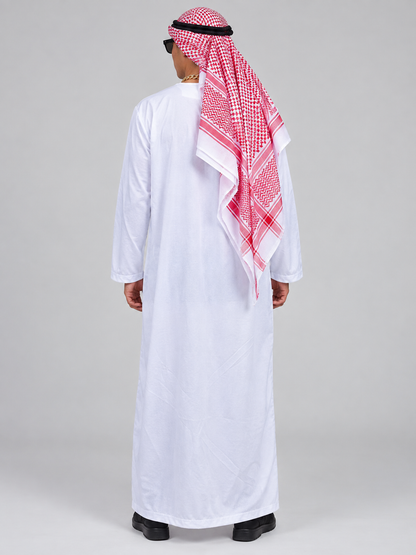 Carnival Costume with White Robe and Plaid Scarf