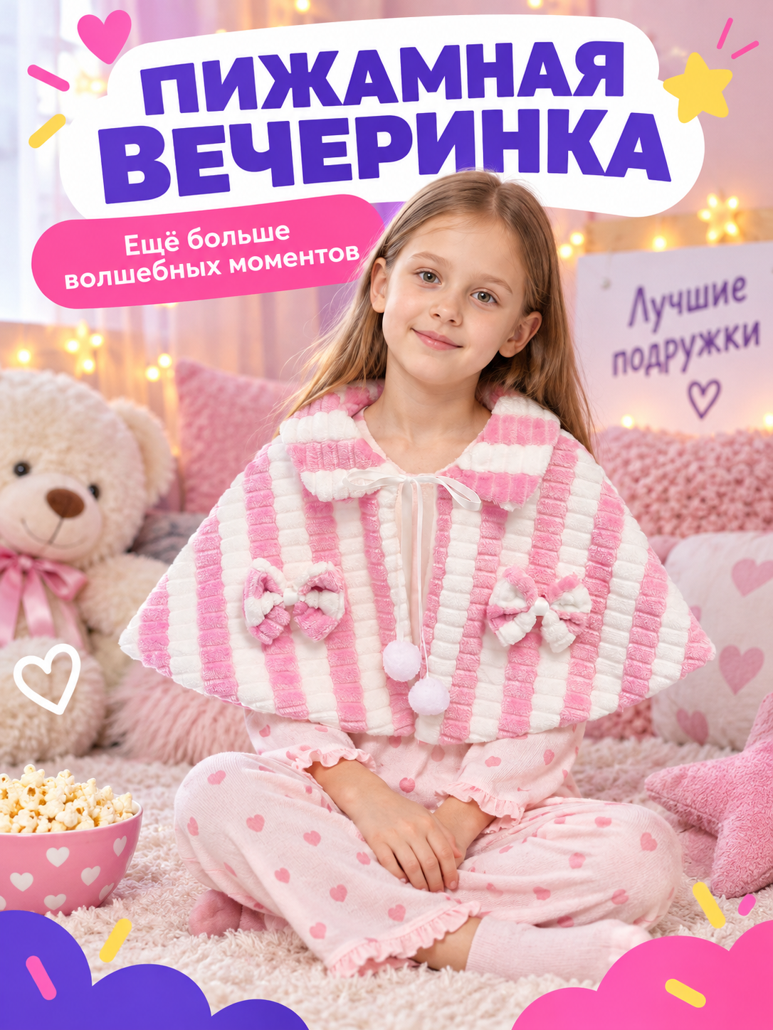 Pink-and-White Striped Children's Cape with Bows