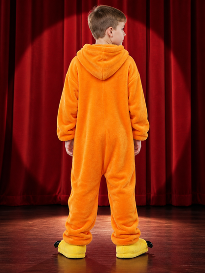Children's Orange One-Piece Pajamas with White Insert