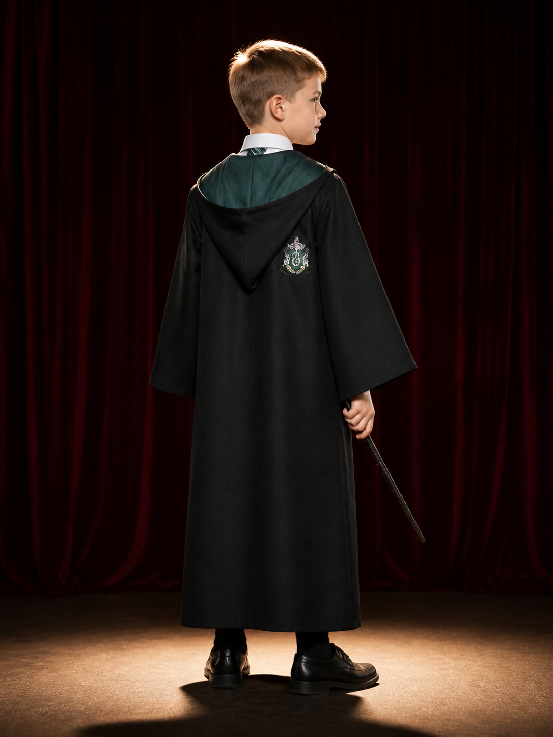 Slytherin Wizard Costume with Robe and Tie for Cosplay back view