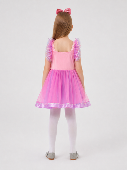 Girls' Fluffy Tutu Dress with a Bow and Sequins for Stage Performances back view