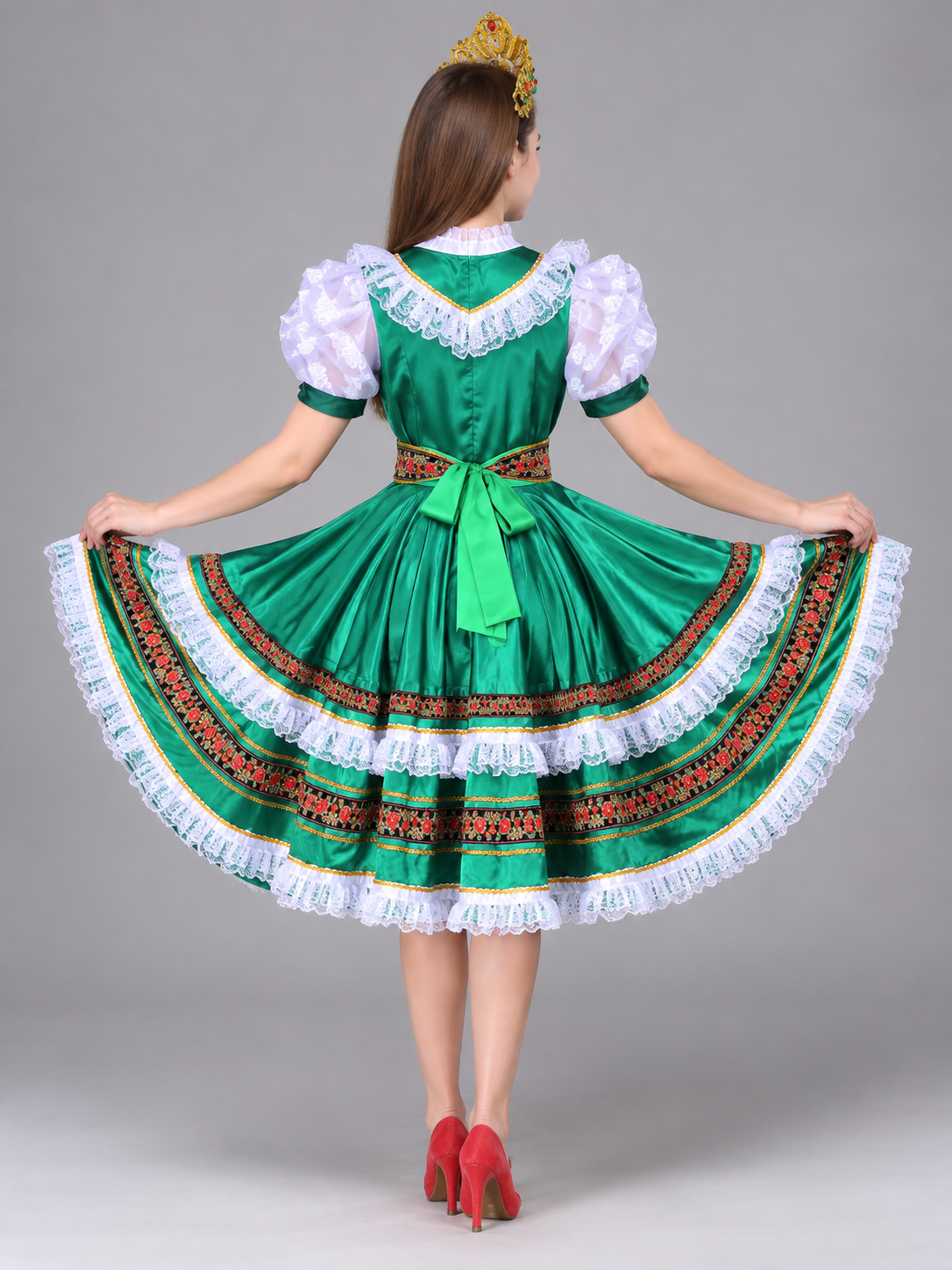 Russian Folk Dance Costume, Green, with Lace