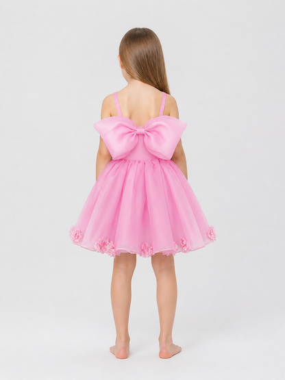 Pink Princess Dress for Girls with a Full Skirt and Bow back view