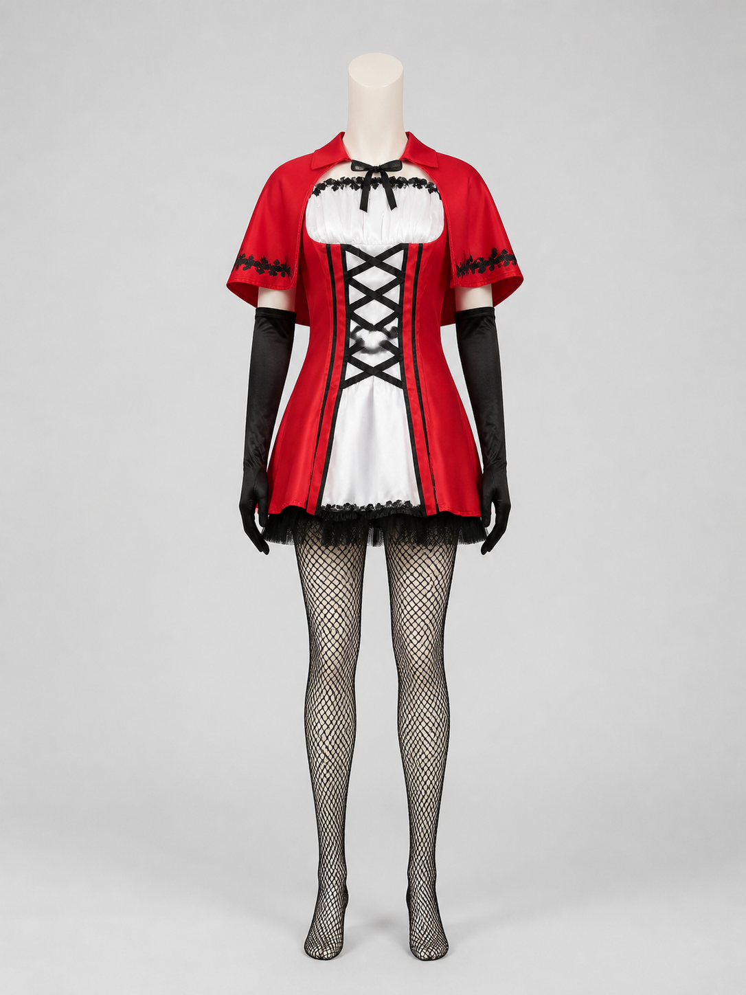 Gothic Little Red Riding Hood Costume with Cape and Gloves back view