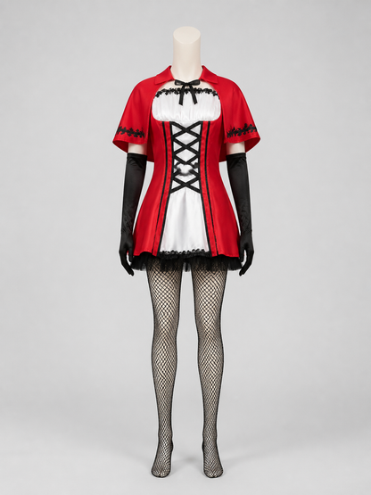 Gothic Little Red Riding Hood Costume with Cape and Gloves back view