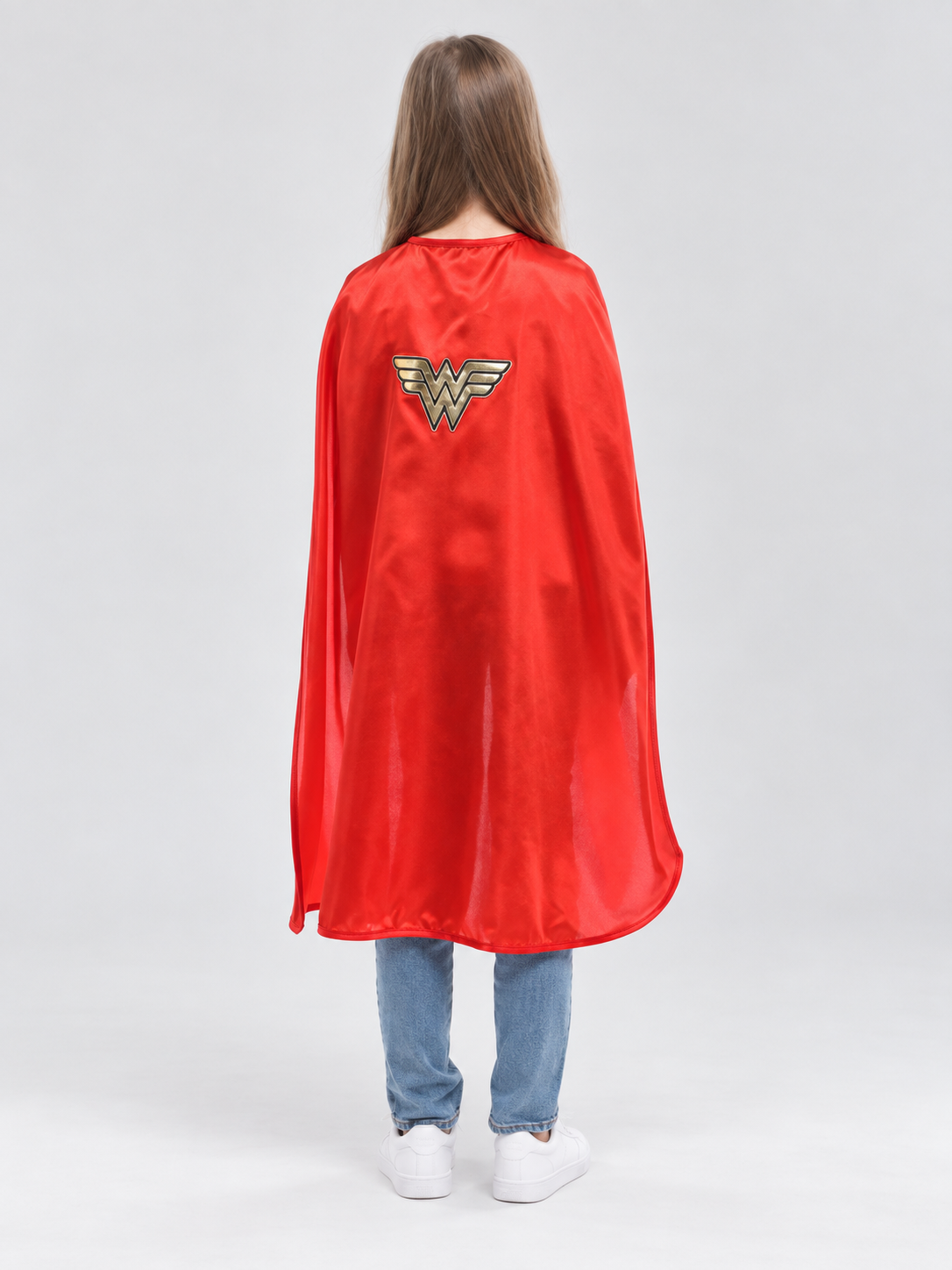 Long Red Superhero Cape with Gold Emblem