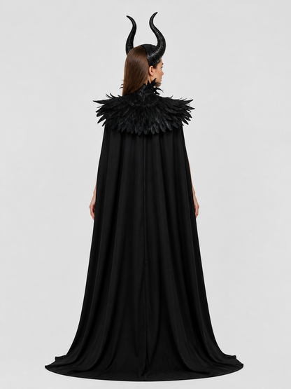 Gothic Black Two-Layer Collarless Cloak