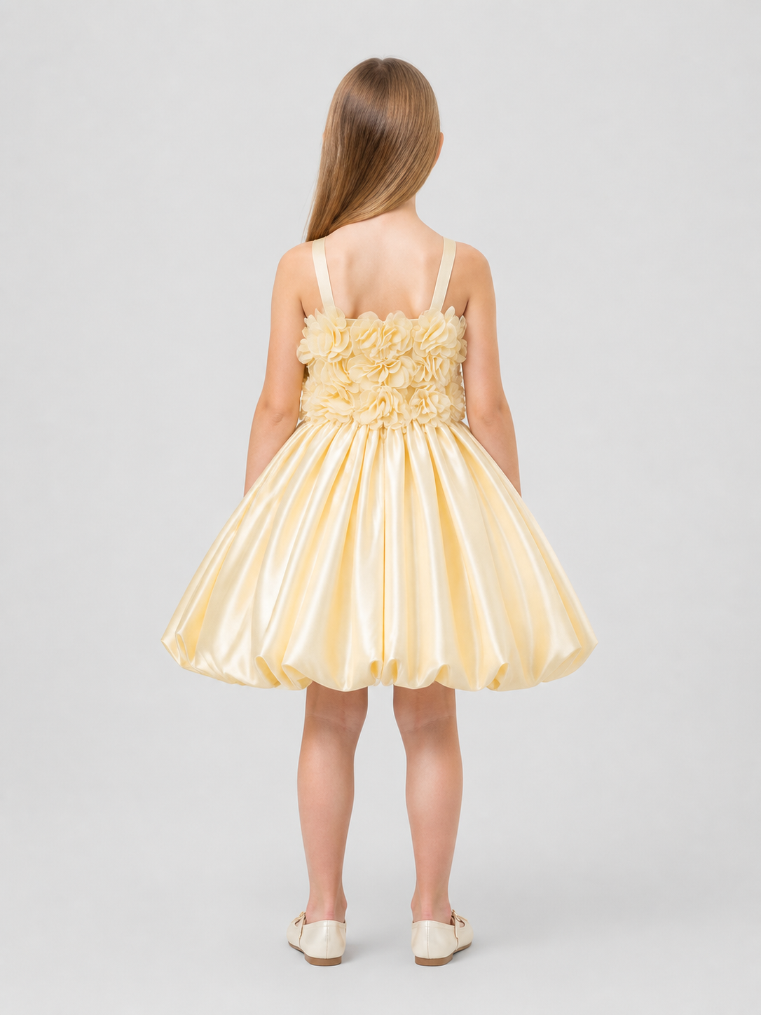 Girls' Tutu Dress with 3D Flowers, Champagne back view