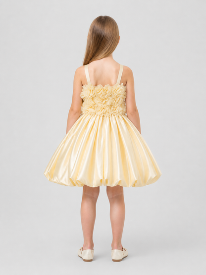 Girls' Tutu Dress with 3D Flowers, Champagne back view