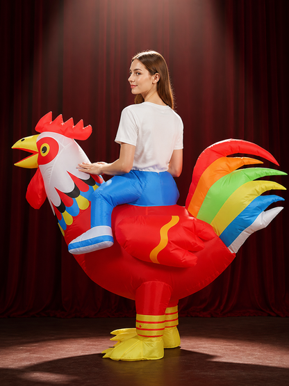 Adult Inflatable Rooster Costume, Colorful Halloween Party Outfit back view