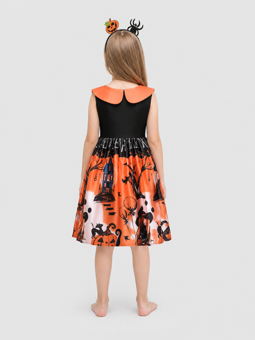 Halloween cosplay dress with a full skirt back view