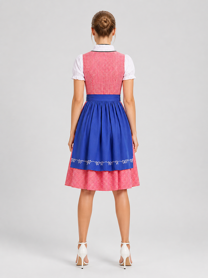 Red and White Plaid Dress with Blue Overlay back view