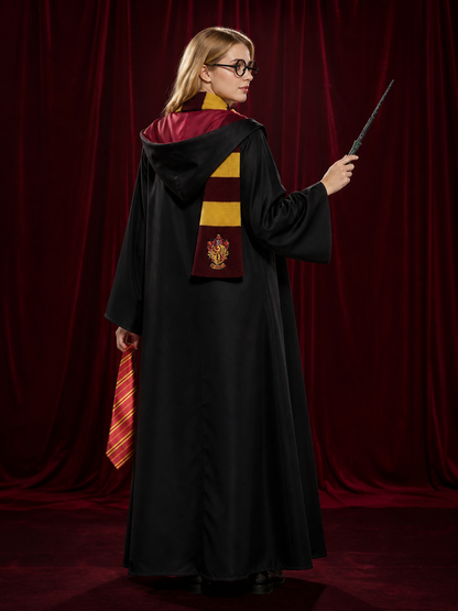 Children's Gryffindor-Style Wizard Costume Set, Hooded Robe With Tie, Scarf back view