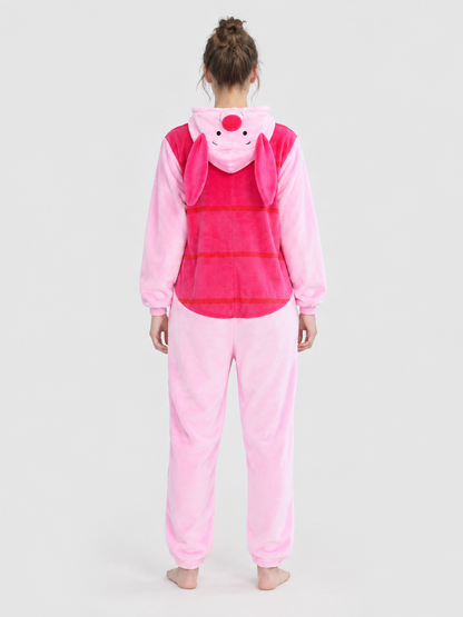 Flannel Hooded Pajama Jumpsuit with Ears