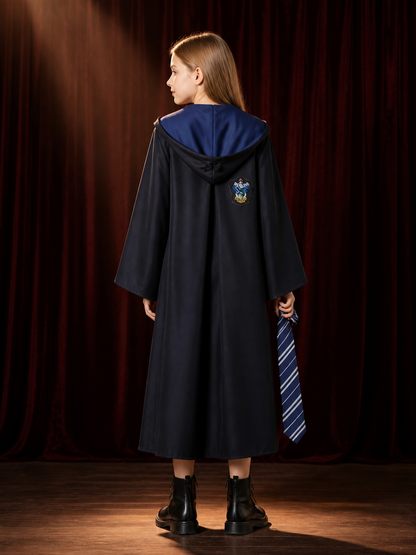 Children's Hooded Wizard Robe Costume Set With Tie And Chest Badge back view