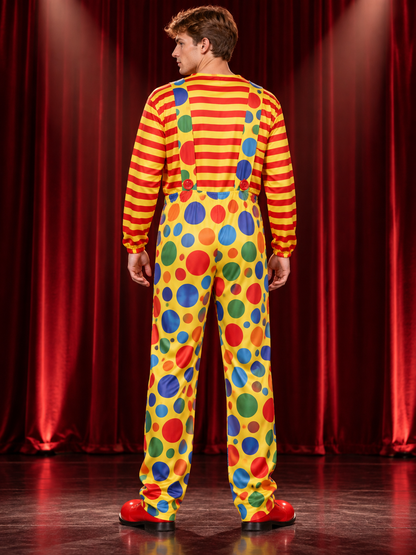 Adult Clown Costume Yellow with Polka Dots and Striped Sleeves