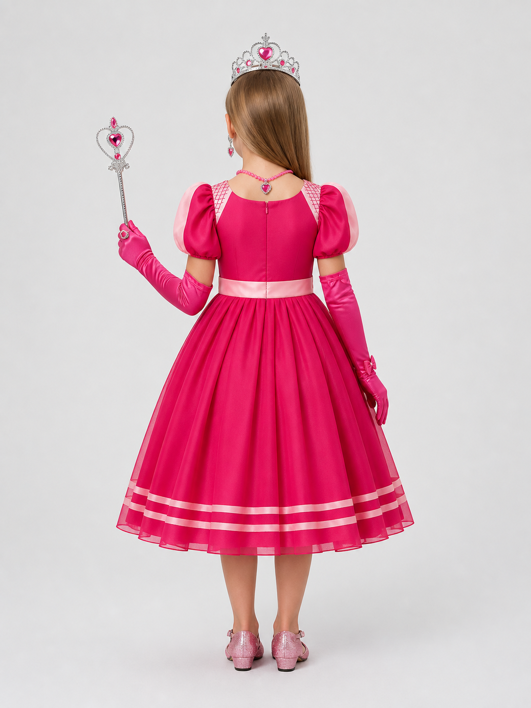 Poofy Princess Dress with Crown and Accessories back view
