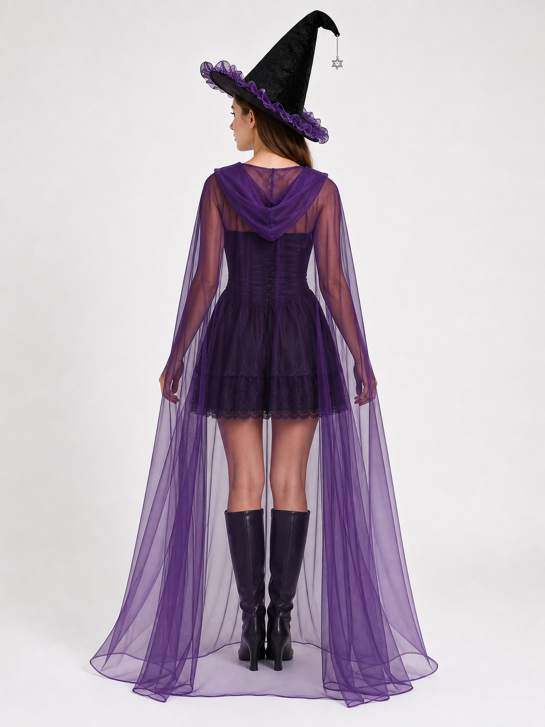 Witch Costume with Hat and Purple Cape