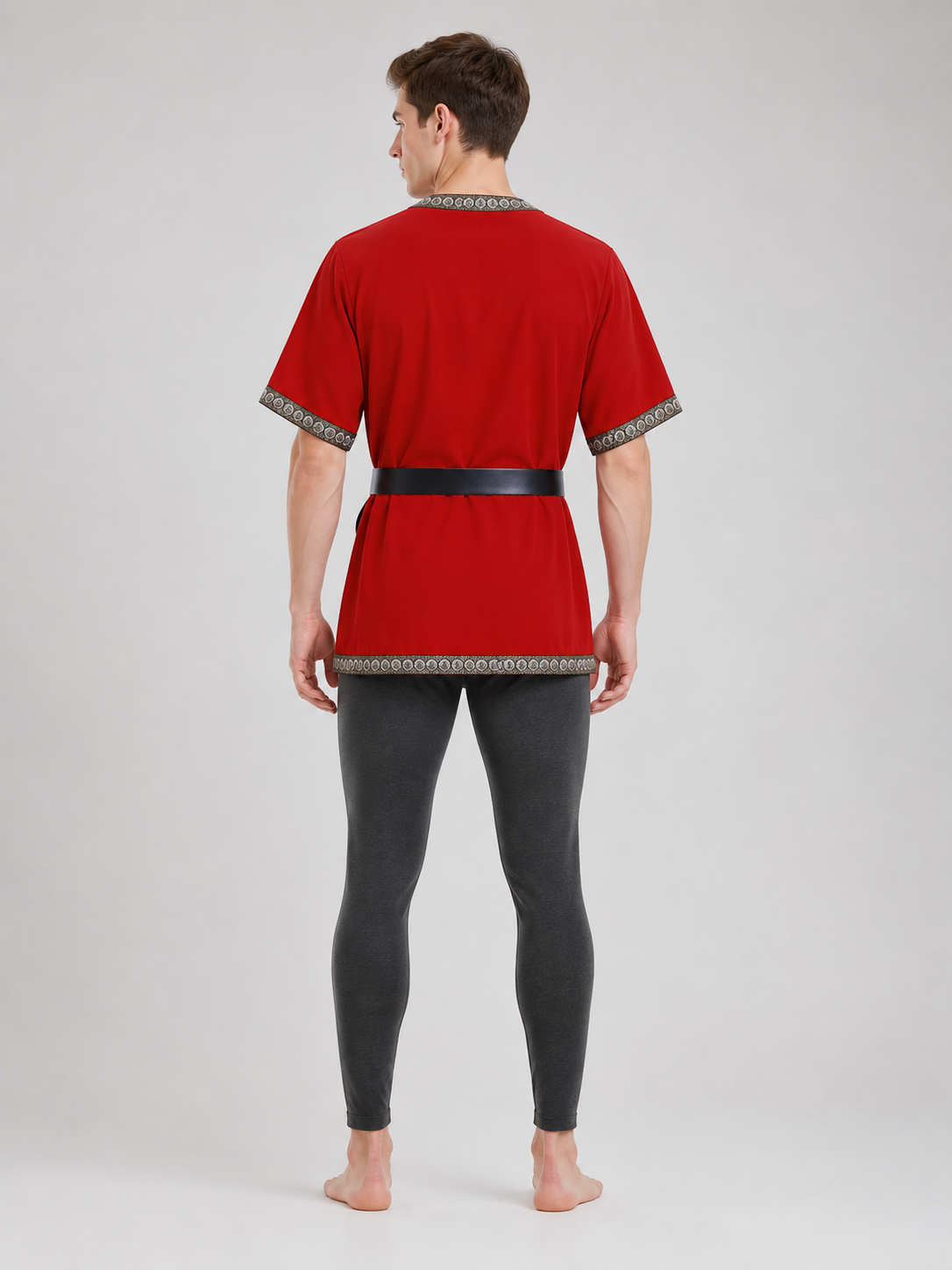 Red Tunic with Belt and Medieval-Style Trim
