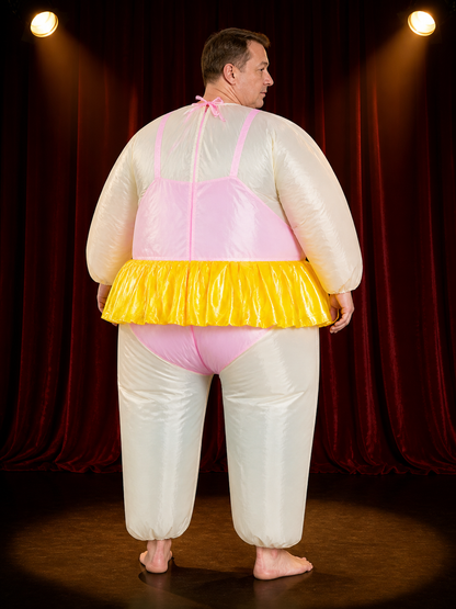 Funny Inflatable Dance Costume, White Bodysuit with Yellow Skirt and Crown back view
