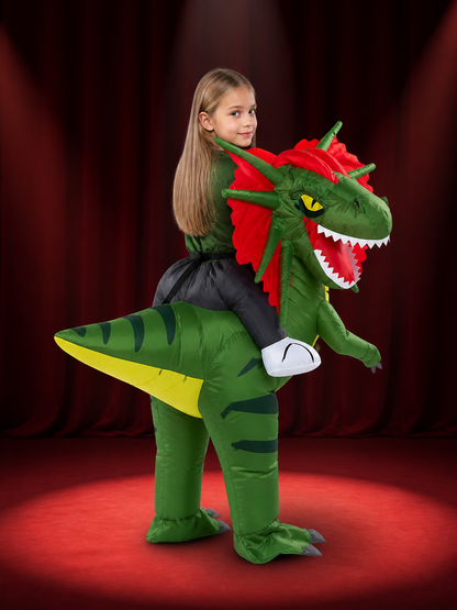 Unisex Inflatable Dinosaur Costume With Red Frill And Claws, Halloween Party back view
