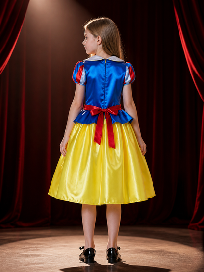 Kids Princess Costume Dress, Blue Red Yellow Ball Gown for Halloween back view