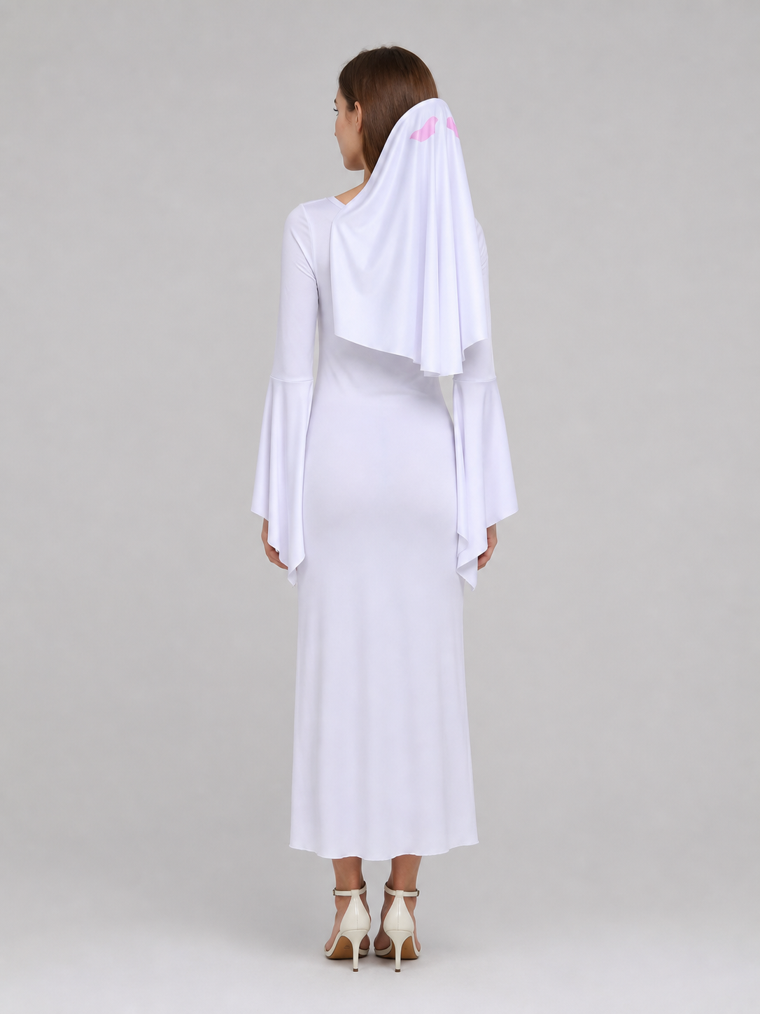Ghost Cosplay Costume — White Hooded Dress back view