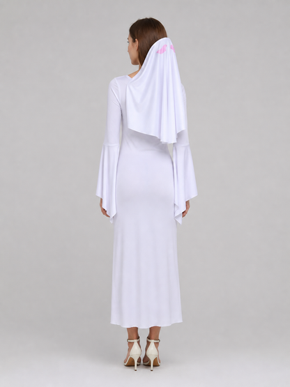 Ghost Cosplay Costume — White Hooded Dress back view