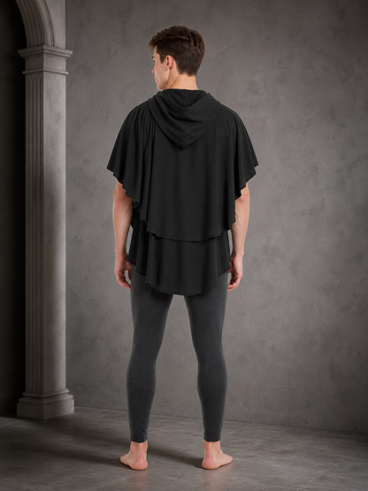Women's Gothic Hooded Cape Cloak for Halloween Cosplay, Black Flowing Draped