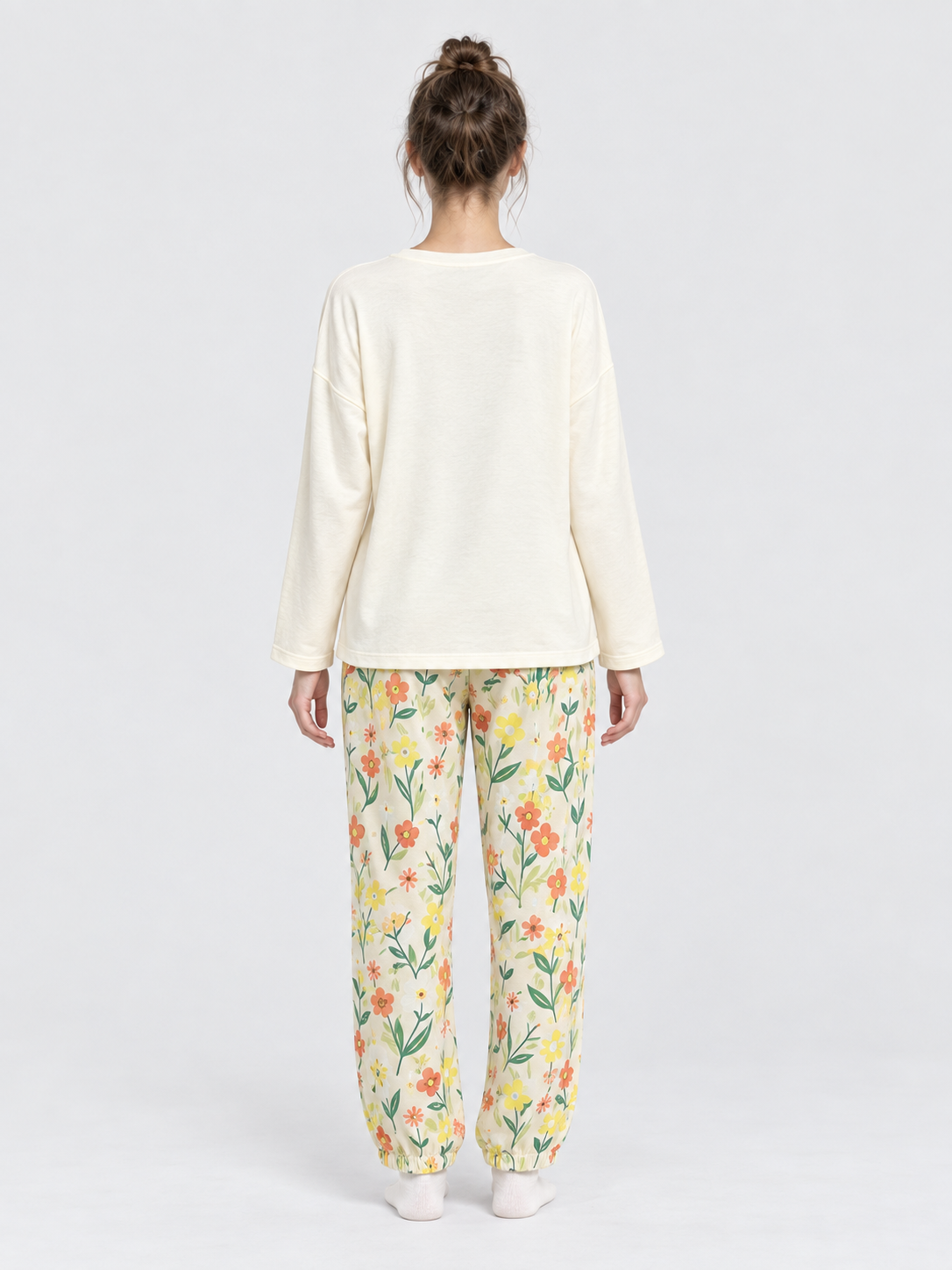 Pajama Set with Long-Sleeve Top and Long Pants with Cartoon Print
