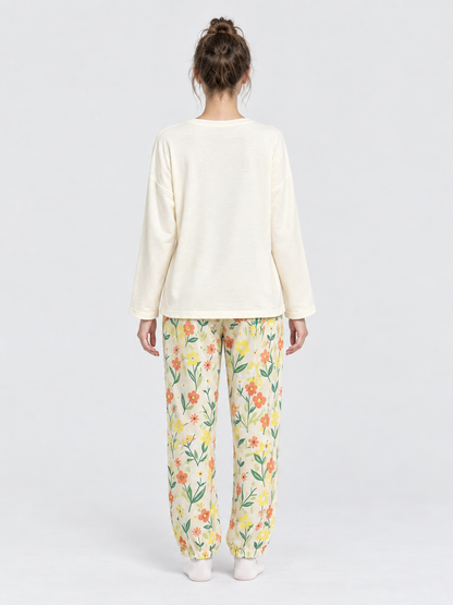 Pajama Set with Long-Sleeve Top and Long Pants with Cartoon Print