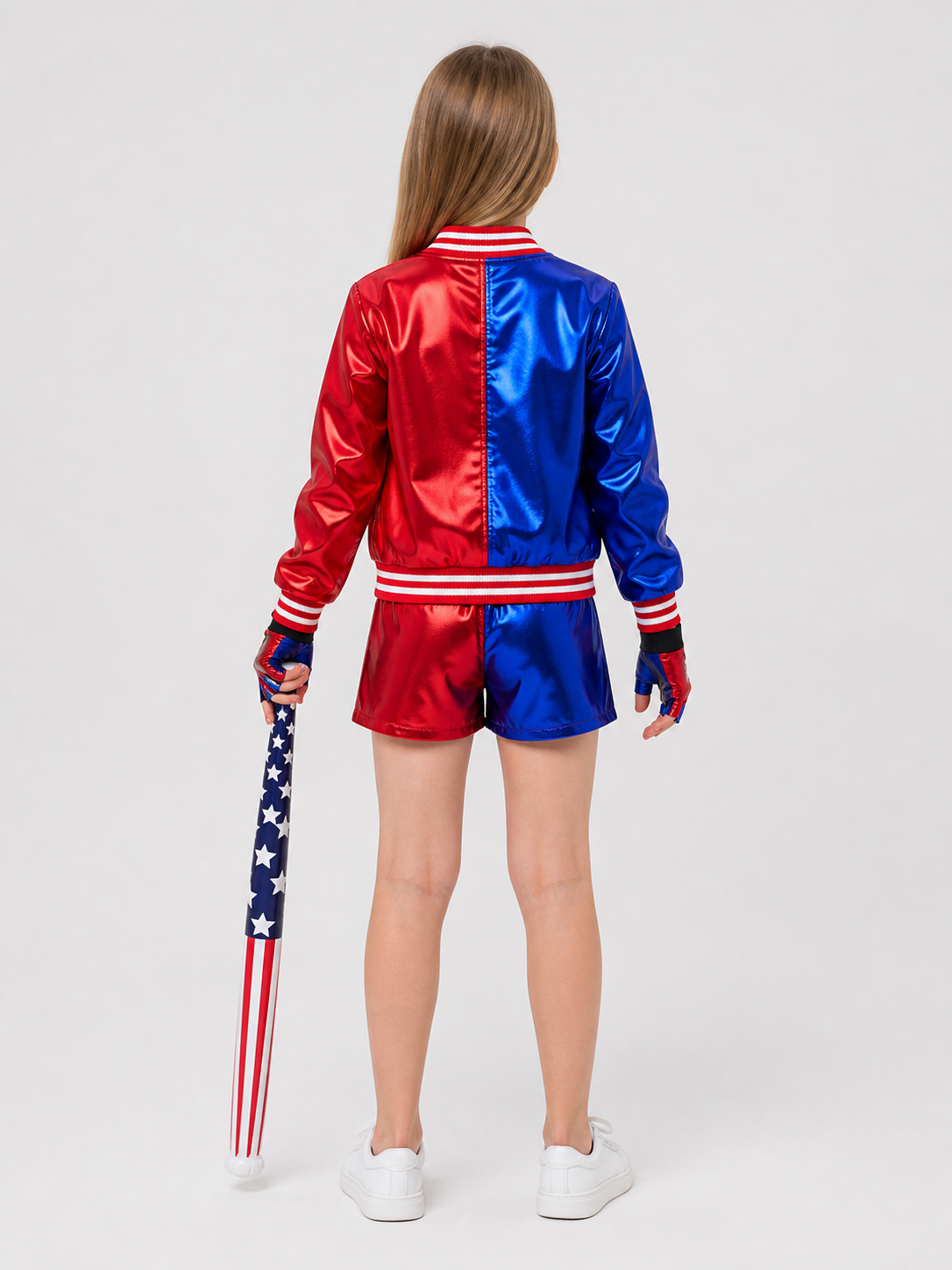 Harley Quinn Cosplay Costume: Jacket, Shorts, and Gloves back view