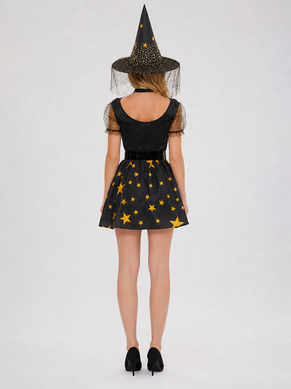 Black Witch Cosplay Dress with Stars