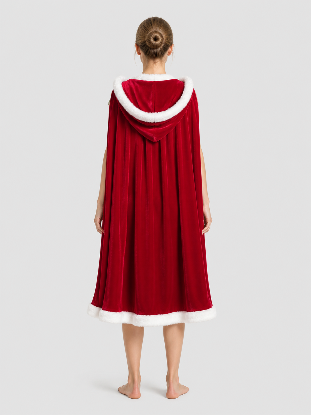 Red Hooded Cape with White Trim back view