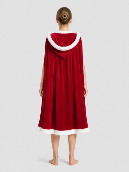Red Hooded Cape with White Trim back view