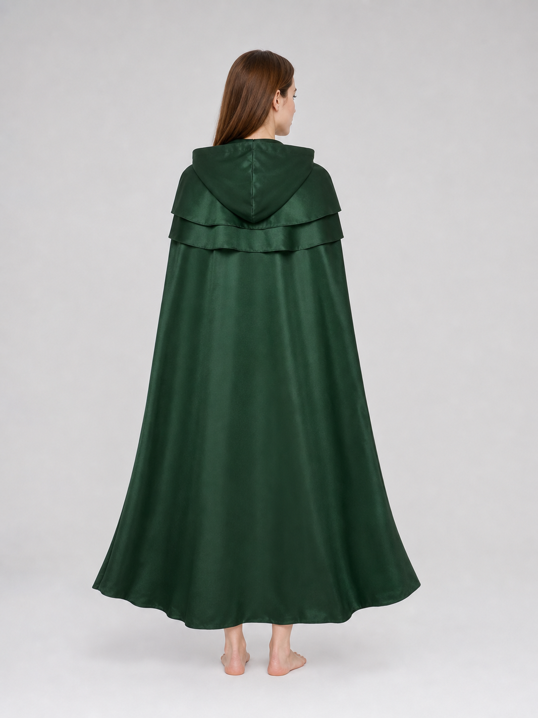 Dark Green Hooded Cape with Pendant