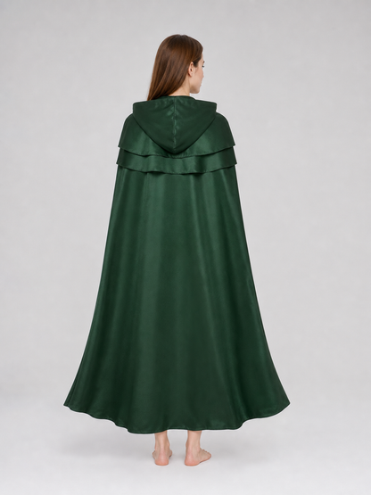 Dark Green Hooded Cape with Pendant