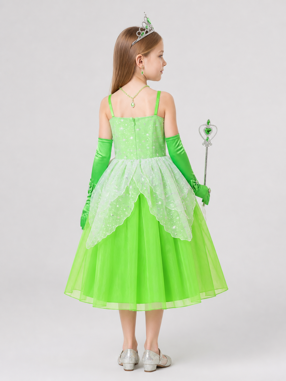 Princess Costume Set: Green Dress and Accessories back view