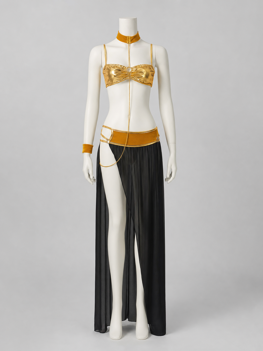 Cleopatra Costume with Gold Chains and Long Skirt