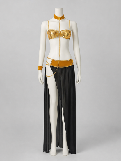 Cleopatra Costume with Gold Chains and Long Skirt