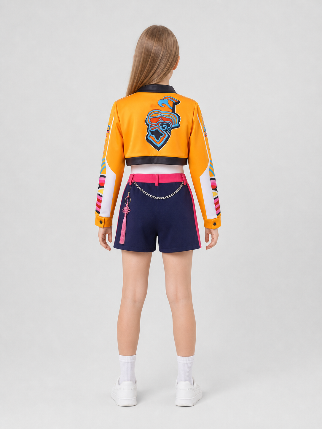 Rumi C Cosplay Costume: Jacket, Shorts, Top, and Accessories back view
