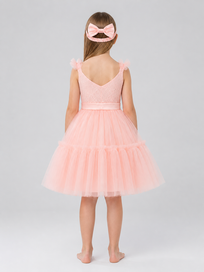 Children's Princess Dress with Full Skirt and Headband back view