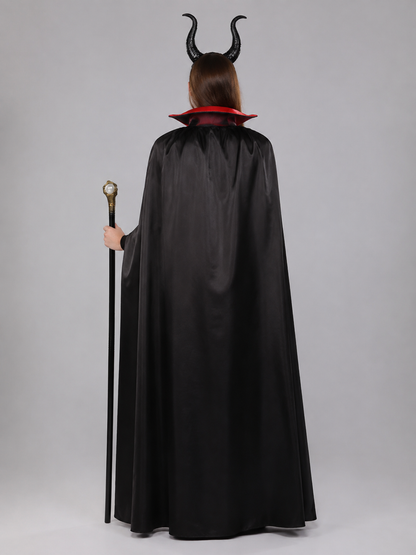 Carnival Costume with Black Cape, Horns, and Staff back view