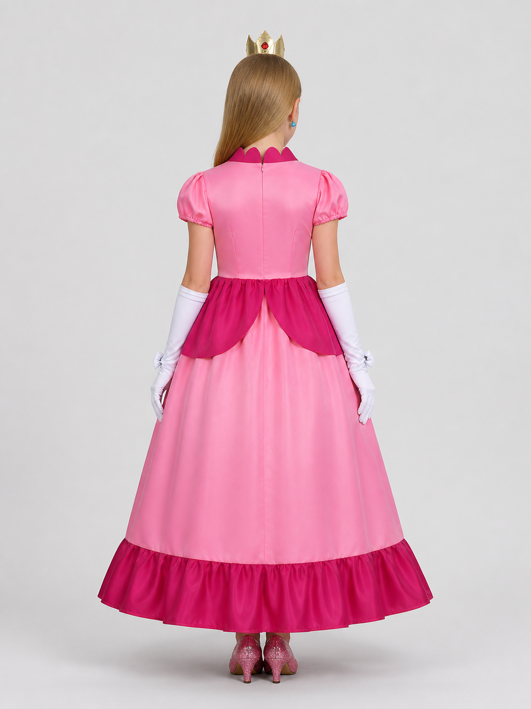 Princess Peach Cosplay Dress, Long, with Accessories back view