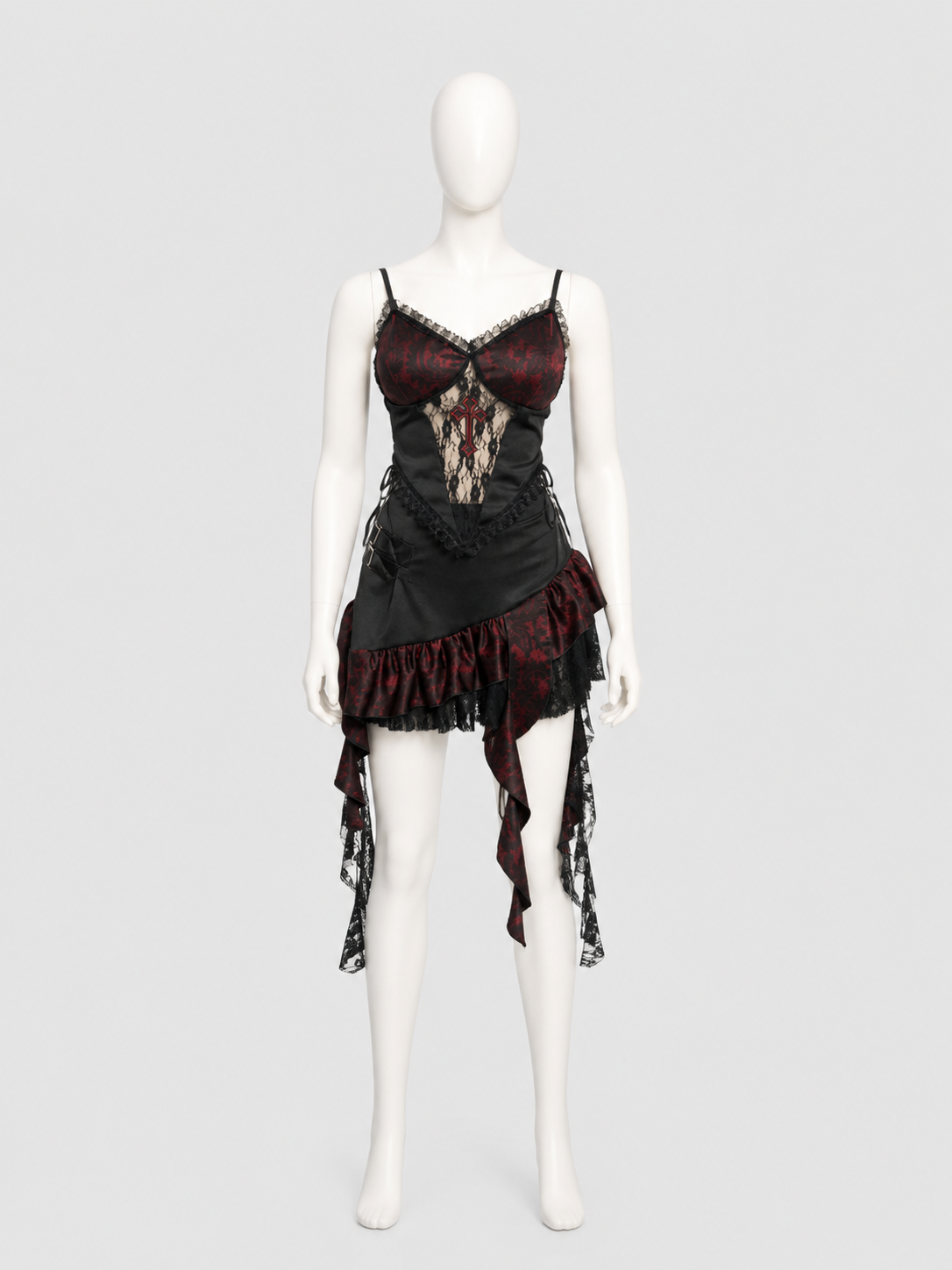 Gothic Set: Strappy Top and Lace Mini Skirt back view